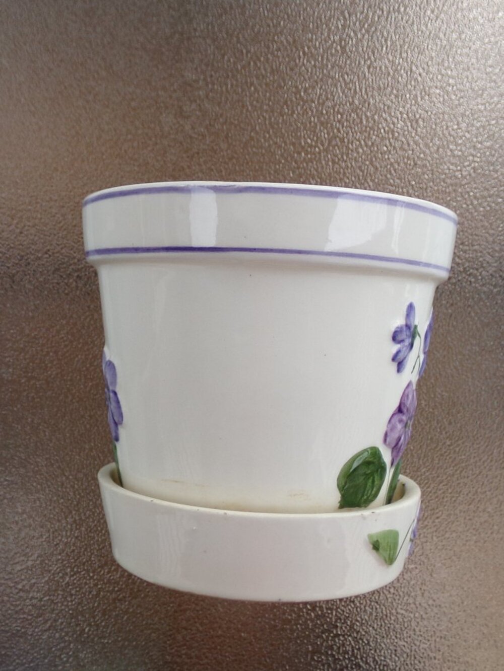 Vintage Rare Flower Plant Pot Ivory Enesco Imports Japan Violet Vine Shiny - Picture 9 of 14